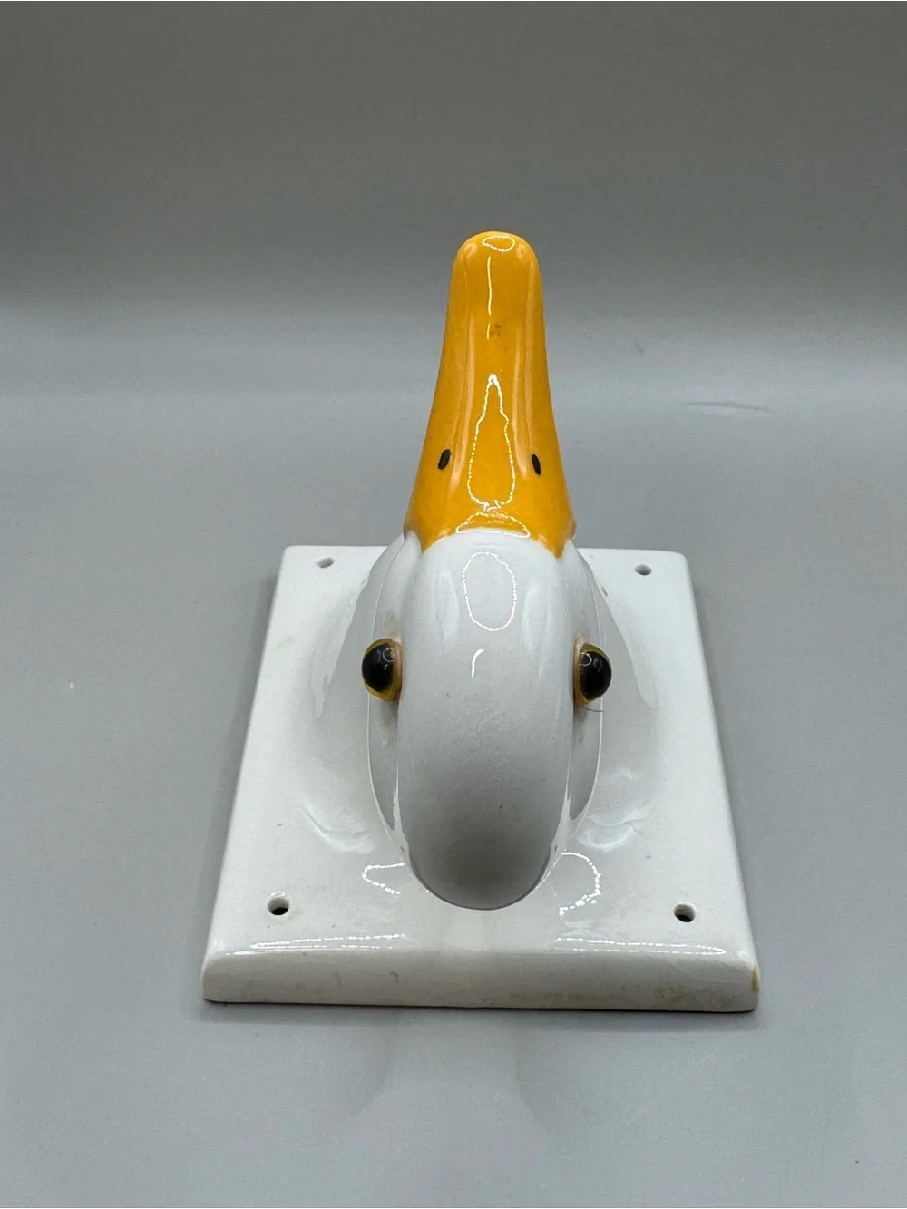 Vintage white ceramic goose duck head wall mount hook farmhouse cottage kitchen